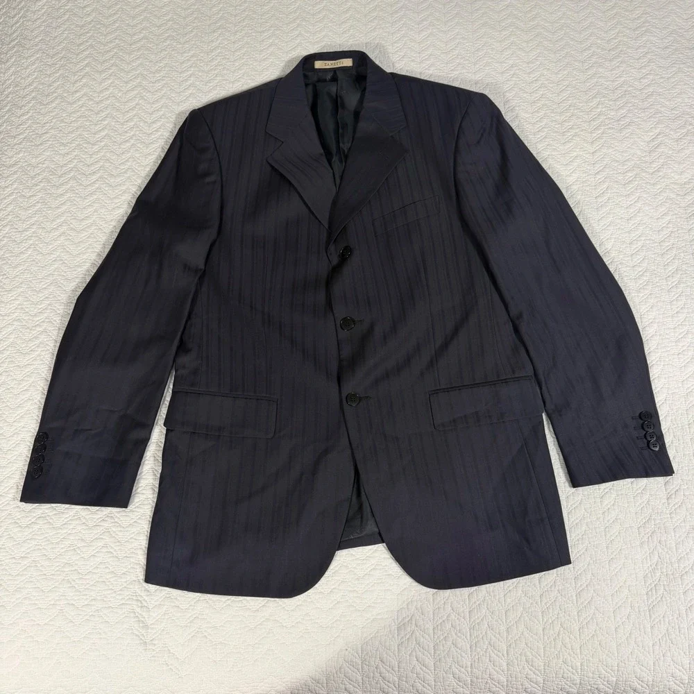 Zanetti Suit Mens 40R Navy Blue Pinstripe Super 120s Wool 3-Button 34x31 Italy‎